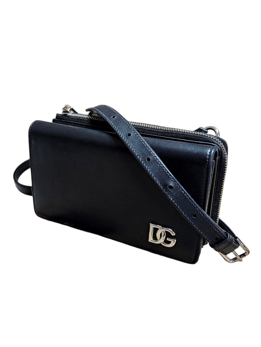 Dolce & Gabbana | DG Logo Leather Accordion Crossbody | Black